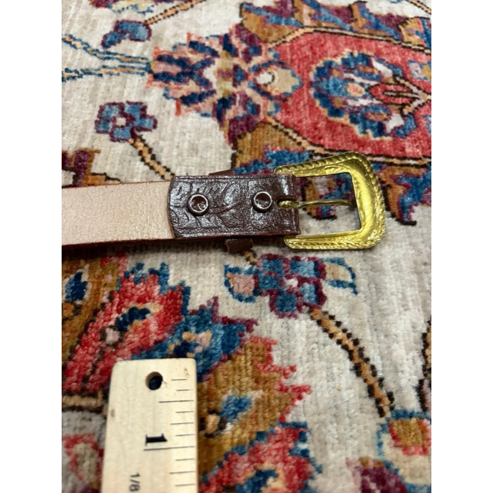 Kids Brown Embossed Leather Belt Gold Western Buckle Size 24 Genuine Leather